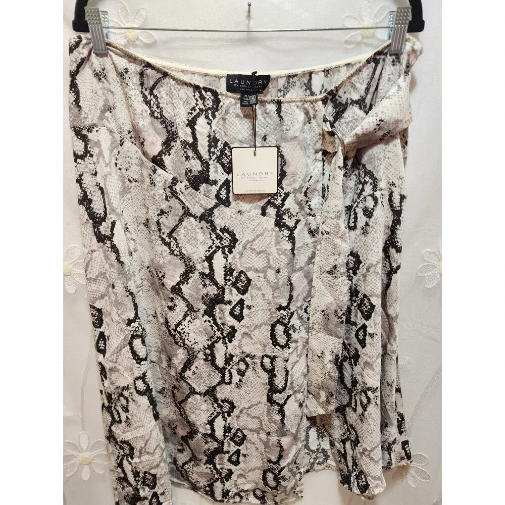 Laundry Womens White XL Slit Maxi Skirt Snake Skin Animal Print Exotic Baddie - Picture 12 of 16